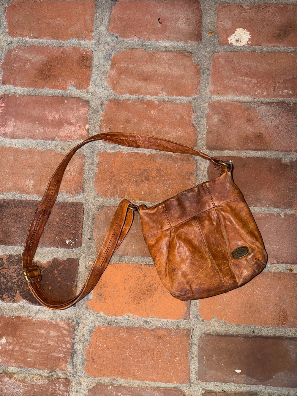 UGG Tan Leather Messenger Crossbody Bag